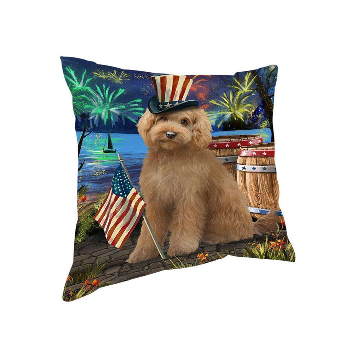 4th of July Independence Day Fireworks Goldendoodle Dog at the Lake Pillow PIL60676