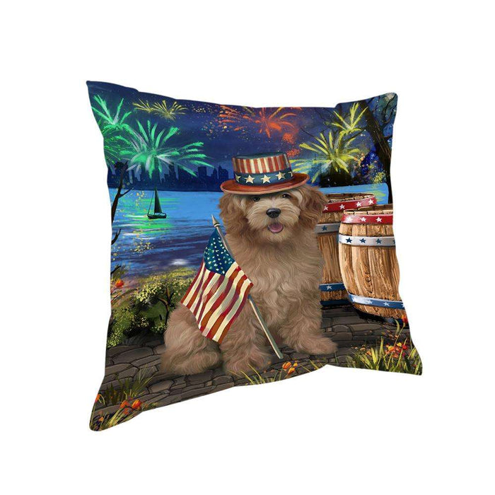 4th of July Independence Day Fireworks Goldendoodle Dog at the Lake Pillow PIL60680