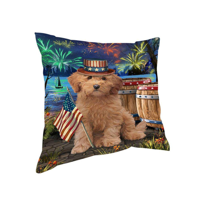 4th of July Independence Day Fireworks Goldendoodle Dog at the Lake Pillow PIL60688