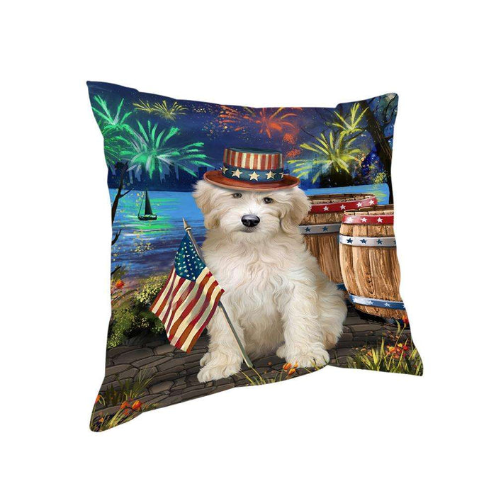 4th of July Independence Day Fireworks Goldendoodle Dog at the Lake Pillow PIL60692