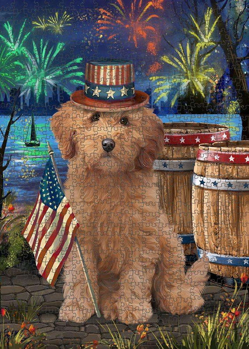 4th of July Independence Day Fireworks Goldendoodle Dog at the Lake Puzzle with Photo Tin PUZL57330