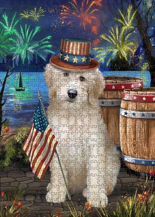 4th of July Independence Day Fireworks Goldendoodle Dog at the Lake Puzzle with Photo Tin PUZL57333