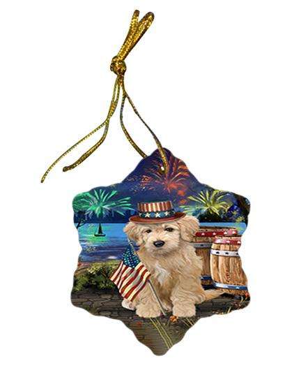 4th of July Independence Day Fireworks Goldendoodle Dog at the Lake Star Porcelain Ornament SPOR51147