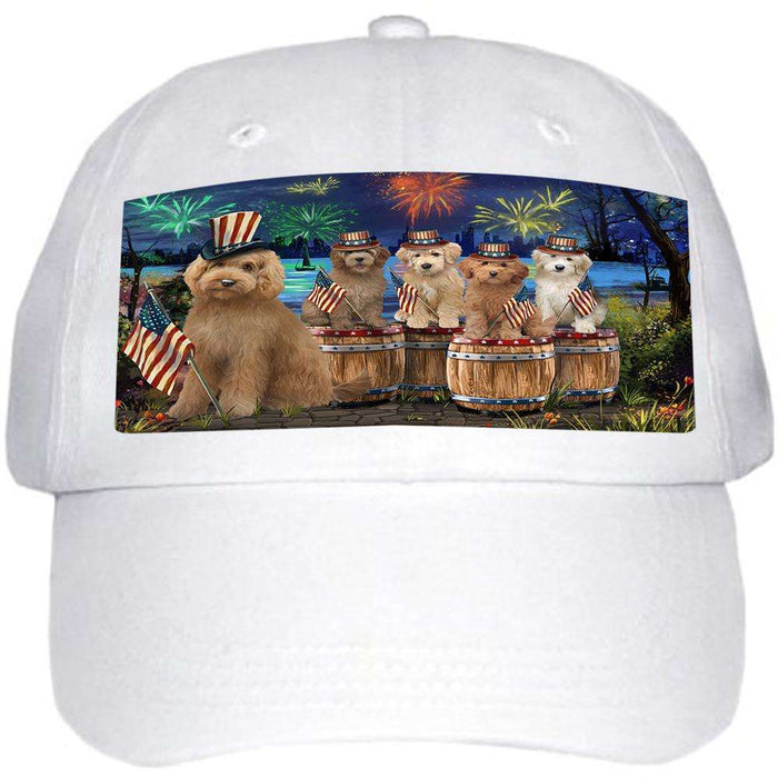 4th of July Independence Day Fireworks Goldendoodles at the Lake Ball Hat Cap HAT56835