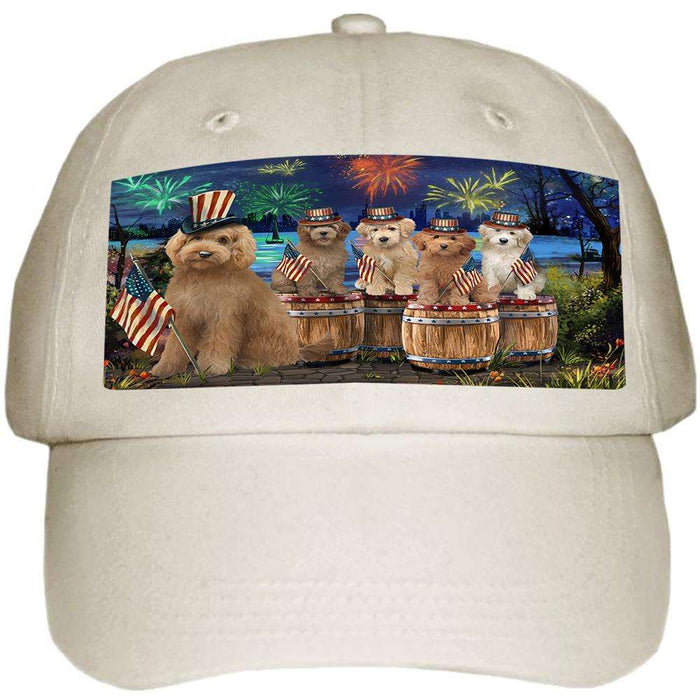 4th of July Independence Day Fireworks Goldendoodles at the Lake Ball Hat Cap HAT56835