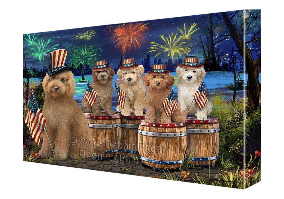 4th of July Independence Day Fireworks Goldendoodles at the Lake Canvas Print Wall Art Décor CVS75896