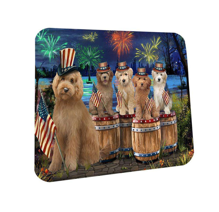 4th of July Independence Day Fireworks Goldendoodles at the Lake Coasters Set of 4 CST50993