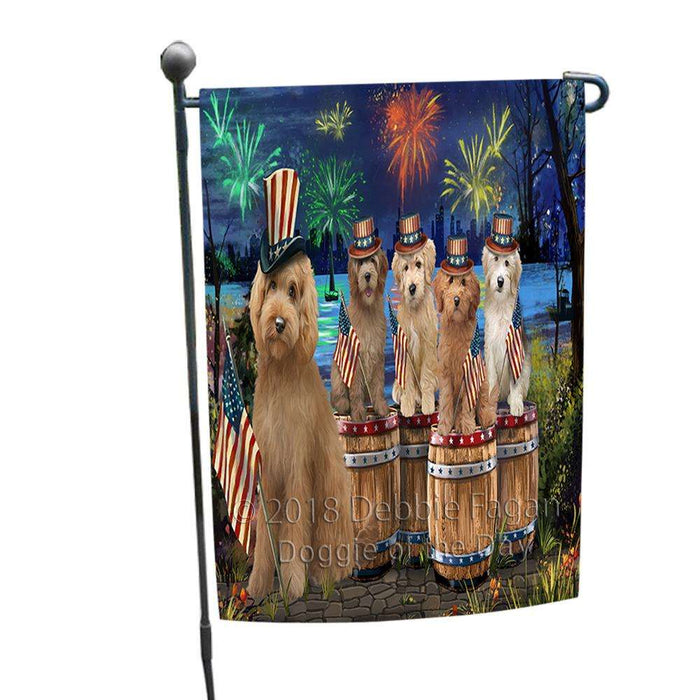 4th of July Independence Day Fireworks Goldendoodles at the Lake Garden Flag GFLG50956