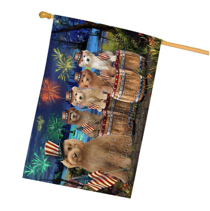 4th of July Independence Day Fireworks Goldendoodles at the Lake House Flag FLG51092