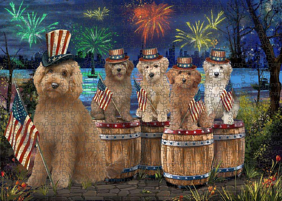 4th of July Independence Day Fireworks Goldendoodles at the Lake Puzzle with Photo Tin PUZL56964