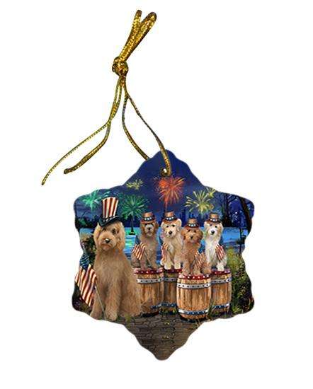 4th of July Independence Day Fireworks Goldendoodles at the Lake Star Porcelain Ornament SPOR51026