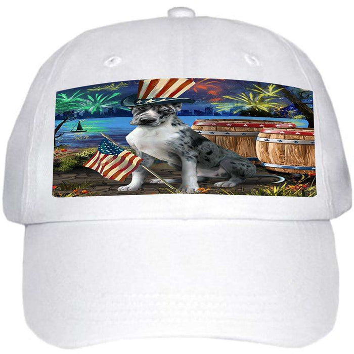 4th of July Independence Day Fireworks Great Dane Dog at the Lake Ball Hat Cap HAT56649