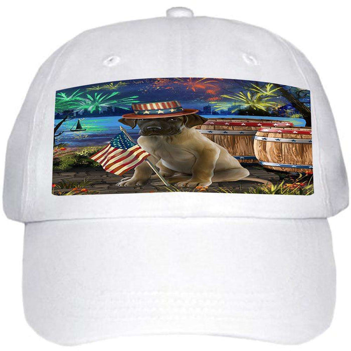 4th of July Independence Day Fireworks Great Dane Dog at the Lake Ball Hat Cap HAT56655