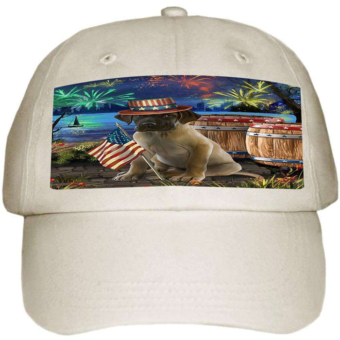 4th of July Independence Day Fireworks Great Dane Dog at the Lake Ball Hat Cap HAT56655