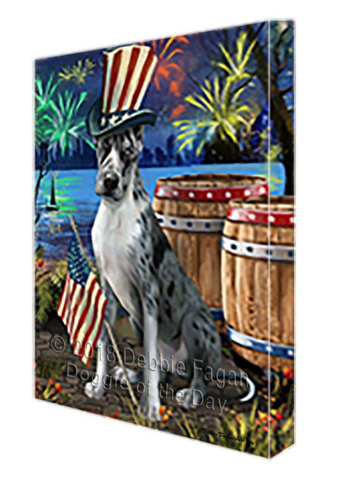 4th of July Independence Day Fireworks Great Dane Dog at the Lake Canvas Print Wall Art Décor CVS75338