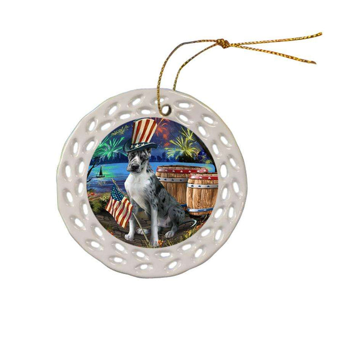 4th of July Independence Day Fireworks Great Dane Dog at the Lake Ceramic Doily Ornament DPOR50972