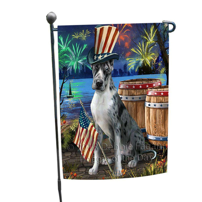 4th of July Independence Day Fireworks  Great Dane Dog at the Lake Garden Flag GFLG50894