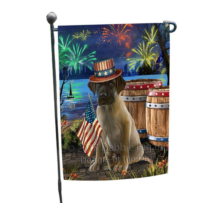 4th of July Independence Day Fireworks  Great Dane Dog at the Lake Garden Flag GFLG50896