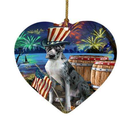 4th of July Independence Day Fireworks Great Dane Dog at the Lake Heart Christmas Ornament HPOR50972