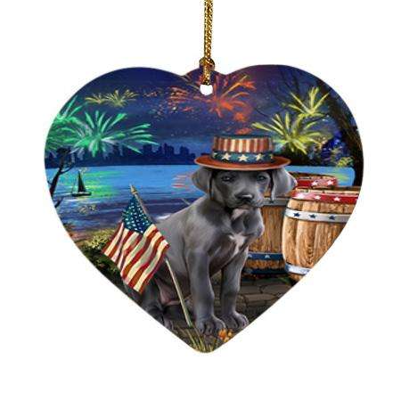 4th of July Independence Day Fireworks Great Dane Dog at the Lake Heart Christmas Ornament HPOR50973