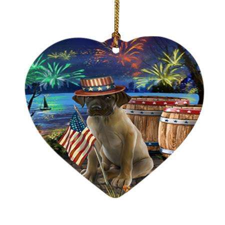 4th of July Independence Day Fireworks Great Dane Dog at the Lake Heart Christmas Ornament HPOR50974