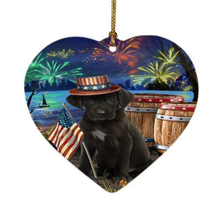 4th of July Independence Day Fireworks Great Dane Dog at the Lake Heart Christmas Ornament HPOR50975