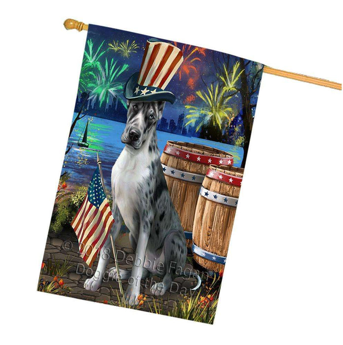4th of July Independence Day Fireworks  Great Dane Dog at the Lake House Flag FLG51030