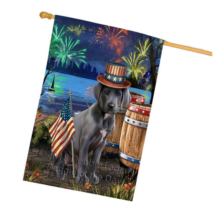 4th of July Independence Day Fireworks  Great Dane Dog at the Lake House Flag FLG51031