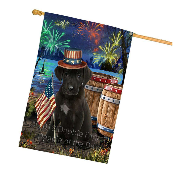 4th of July Independence Day Fireworks  Great Dane Dog at the Lake House Flag FLG51033