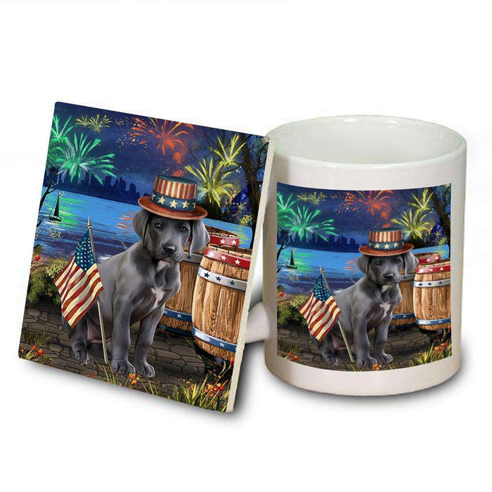 4th of July Independence Day Fireworks Great Dane Dog at the Lake Mug and Coaster Set MUC50965