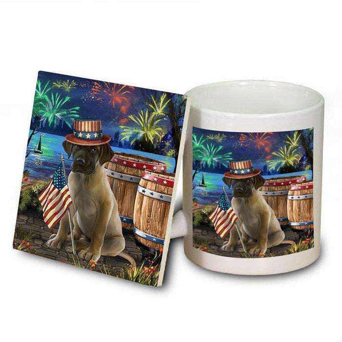 4th of July Independence Day Fireworks Great Dane Dog at the Lake Mug and Coaster Set MUC50966