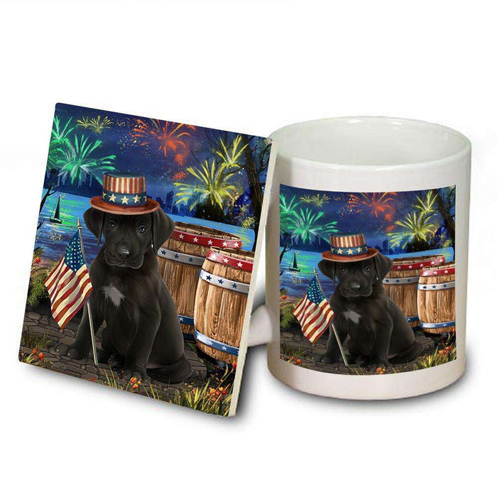 4th of July Independence Day Fireworks Great Dane Dog at the Lake Mug and Coaster Set MUC50967