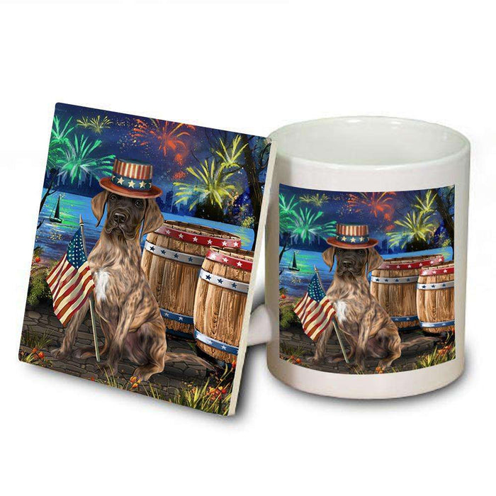 4th of July Independence Day Fireworks Great Dane Dog at the Lake Mug and Coaster Set MUC50968
