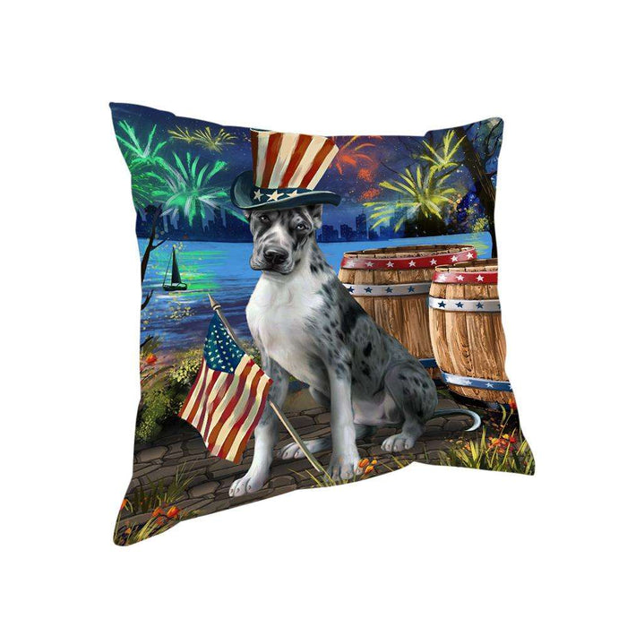 4th of July Independence Day Fireworks Great Dane Dog at the Lake Pillow PIL59952