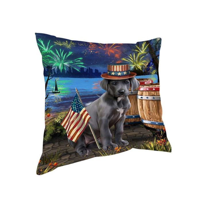 4th of July Independence Day Fireworks Great Dane Dog at the Lake Pillow PIL59956