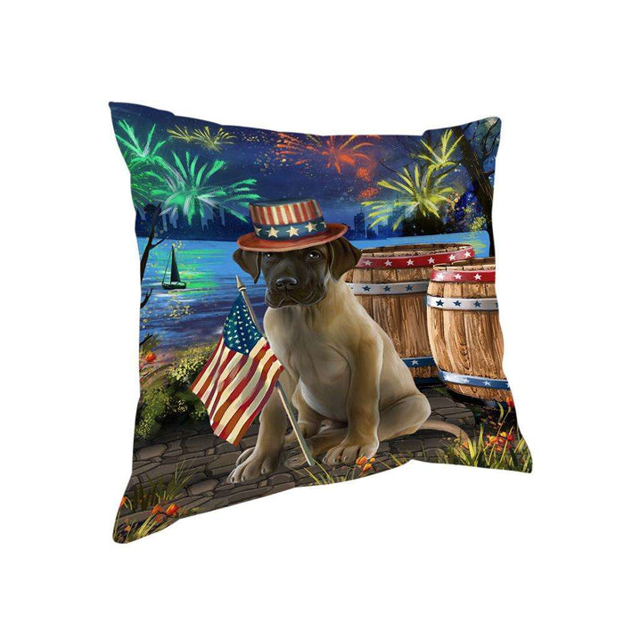 4th of July Independence Day Fireworks Great Dane Dog at the Lake Pillow PIL59960