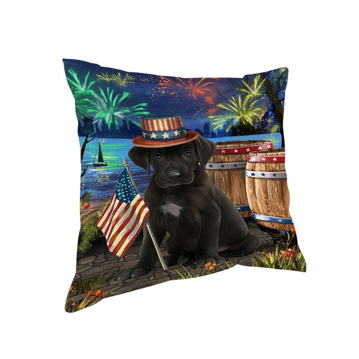 4th of July Independence Day Fireworks Great Dane Dog at the Lake Pillow PIL59964
