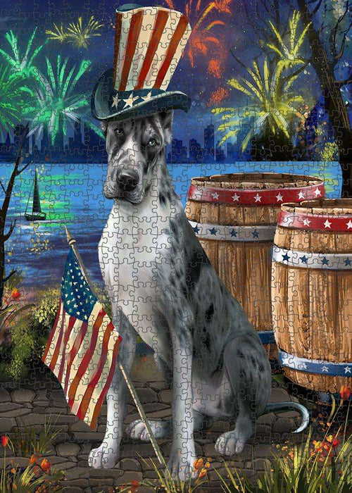 4th of July Independence Day Fireworks Great Dane Dog at the Lake Puzzle with Photo Tin PUZL56778