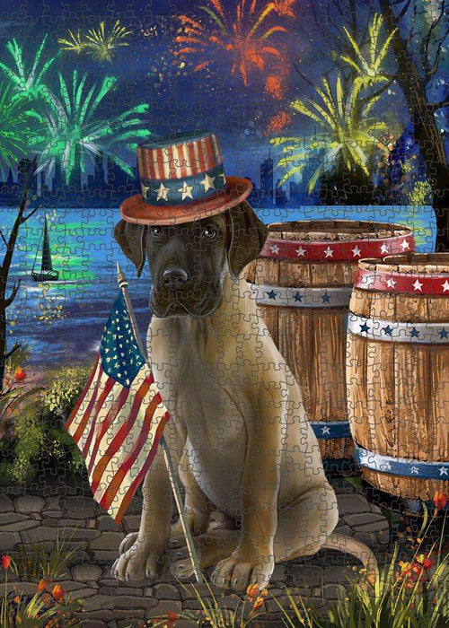 4th of July Independence Day Fireworks Great Dane Dog at the Lake Puzzle with Photo Tin PUZL56784