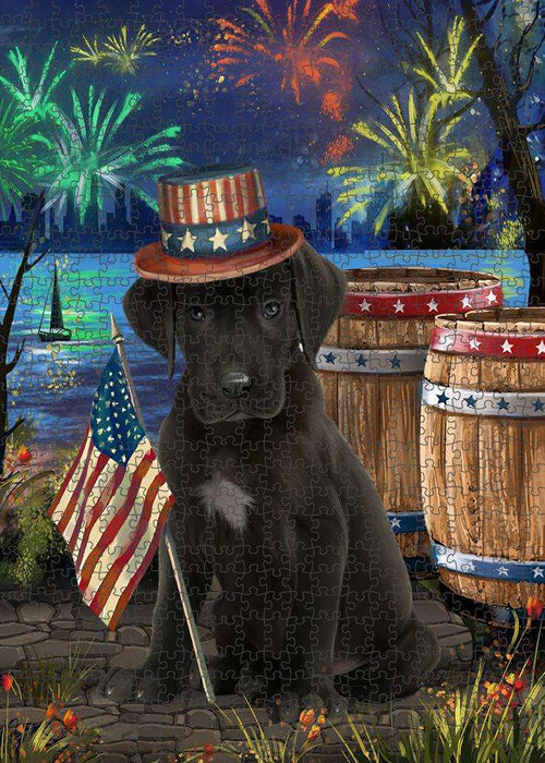 4th of July Independence Day Fireworks Great Dane Dog at the Lake Puzzle with Photo Tin PUZL56787