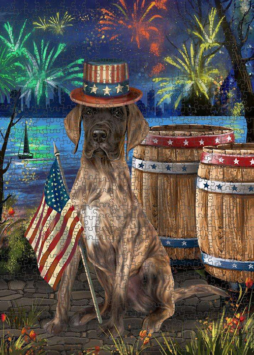 4th of July Independence Day Fireworks Great Dane Dog at the Lake Puzzle with Photo Tin PUZL56790