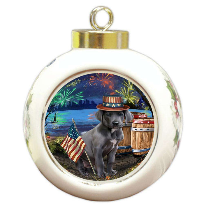 4th of July Independence Day Fireworks Great Dane Dog at the Lake Round Ball Christmas Ornament RBPOR50973
