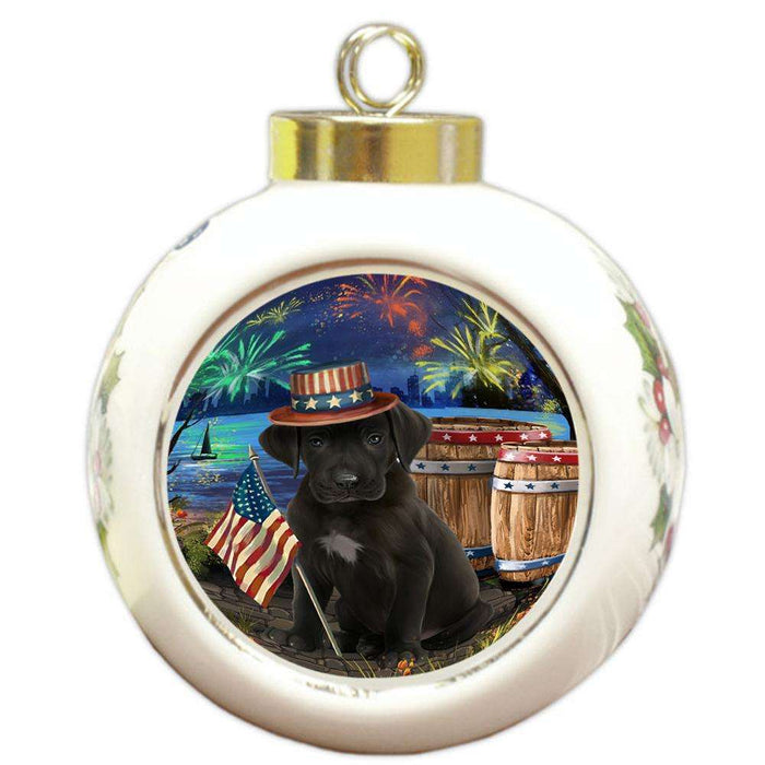 4th of July Independence Day Fireworks Great Dane Dog at the Lake Round Ball Christmas Ornament RBPOR50975