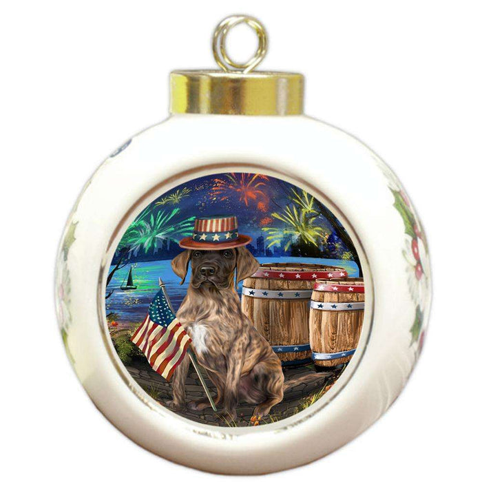 4th of July Independence Day Fireworks Great Dane Dog at the Lake Round Ball Christmas Ornament RBPOR50976