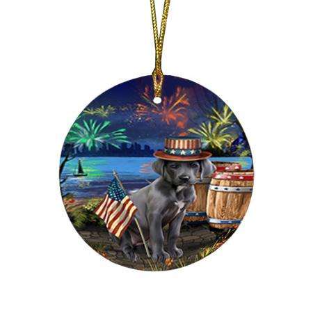 4th of July Independence Day Fireworks Great Dane Dog at the Lake Round Flat Christmas Ornament RFPOR50964