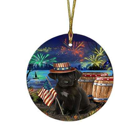 4th of July Independence Day Fireworks Great Dane Dog at the Lake Round Flat Christmas Ornament RFPOR50966