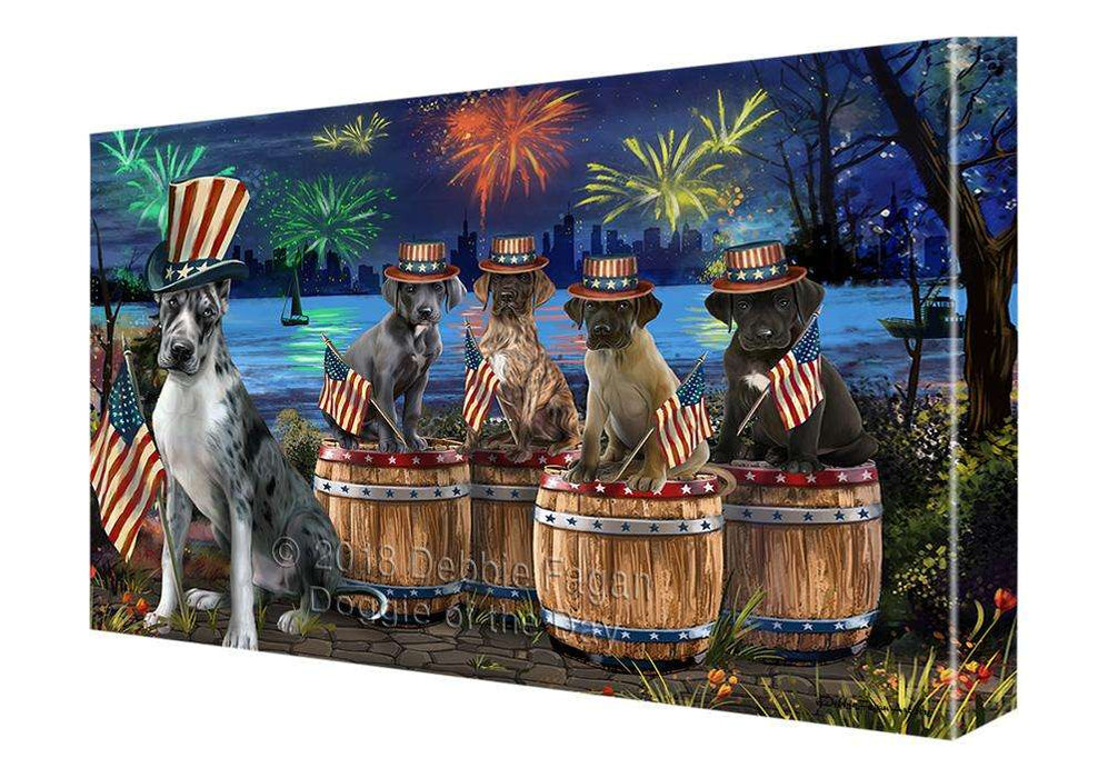 4th of July Independence Day Fireworks Great Danes at the Lake Canvas Print Wall Art Décor CVS75905