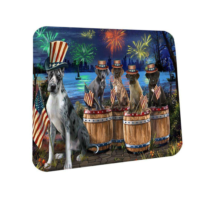 4th of July Independence Day Fireworks Great Danes at the Lake Coasters Set of 4 CST50994