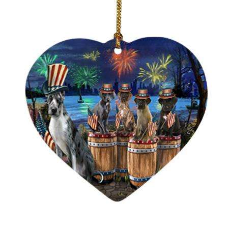 4th of July Independence Day Fireworks Great Danes at the Lake Heart Christmas Ornament HPOR51035