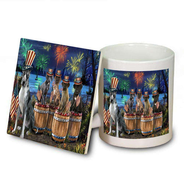4th of July Independence Day Fireworks Great Danes at the Lake Mug and Coaster Set MUC51027